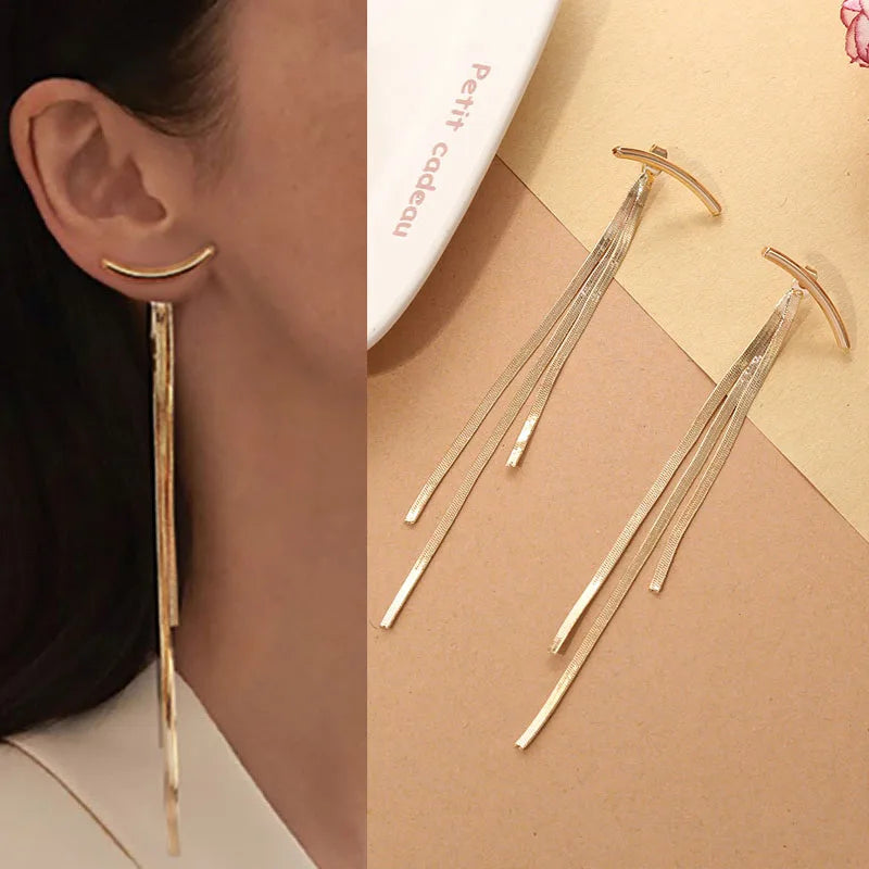 925 Silver Needle Korean Fashion Long Chain Tassel Earrings For Women Metal Earing Jewelry 2025 Trending Women's Drop Earrings--ANDROMEDA QUINNS | AURELLE'S-ANDROMEDA QUINNS | AURELLE'S