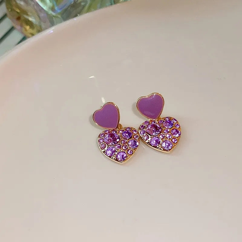 925 Silver Needle Korean Fashion Purple Crystal Heart Drop Earrings For Women Jewelry 2025 Trending New Luxury Women's Earrings--ANDROMEDA QUINNS | AURELLE'S-ANDROMEDA QUINNS | AURELLE'S