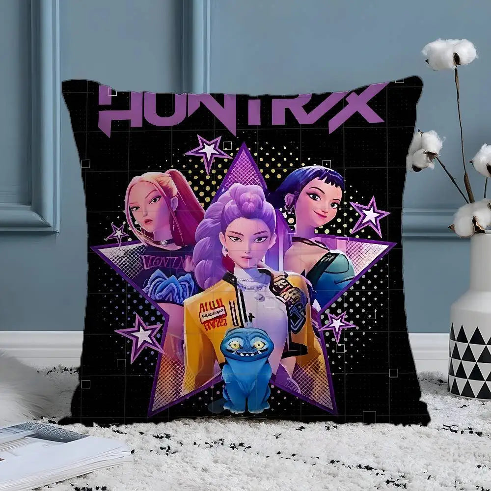 Pop-Cartoon Movie K-Pop Demon Hunters Pillow Case Silky elegant Comfort Sofa Bed  Invisible zipper Beach pillowcase