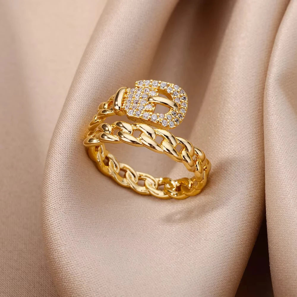 Stainless Steel Zircon Geometric Rings For Women Luxury Evil Eye Gold Color Adjustable Trendy Wedding Aesthetic Jewerly Gift--ANDROMEDA QUINNS | AURELLE'S-ANDROMEDA QUINNS | AURELLE'S