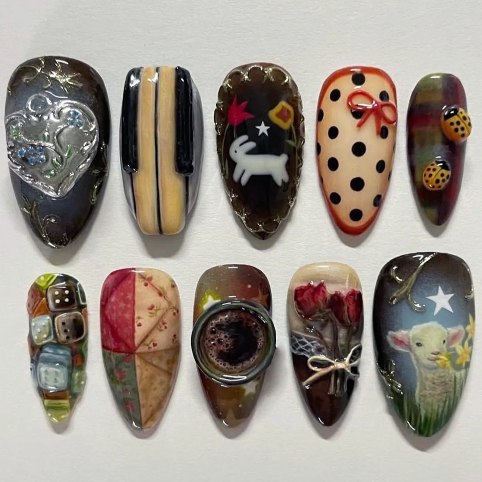 24pcs White Flower Fake Nail Tips Ins Yellow Pink Blush False Nails Wearable Full Cover European Almond Shaped Press on Nails--ANDROMEDA QUINNS | AURELLE'S-ANDROMEDA QUINNS | AURELLE'S