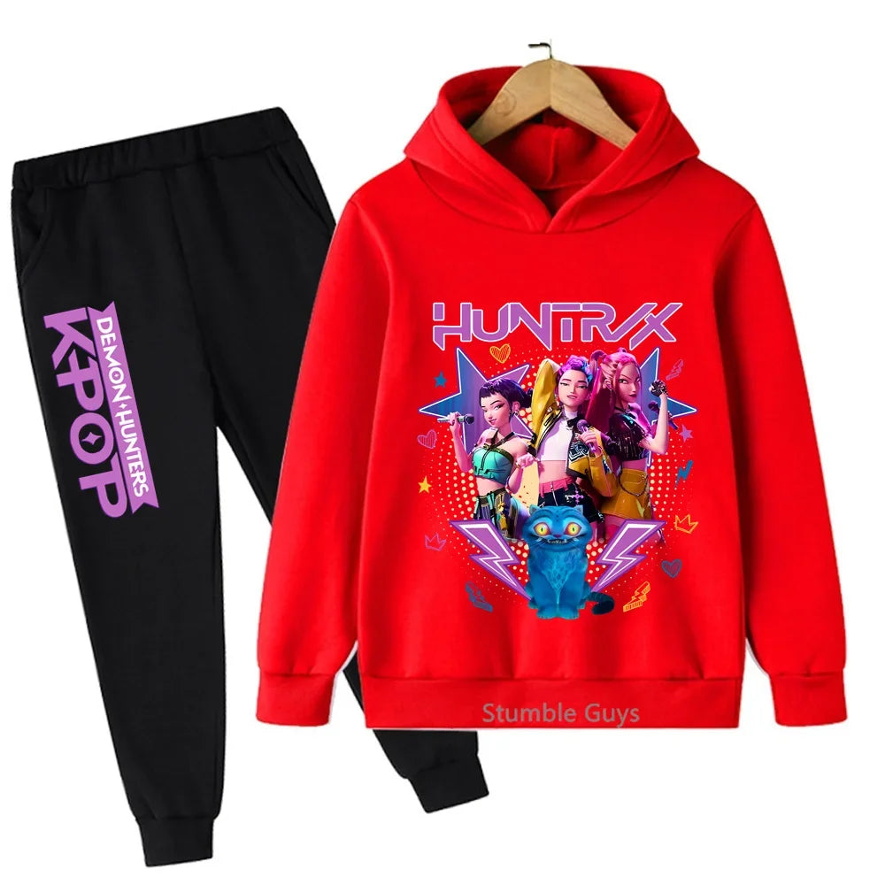 Fashion Casual Kpop Demon Hunters Hoodie Set Boys Girls Kids Autumn Anime Sweatshirts Trucksuit Wear