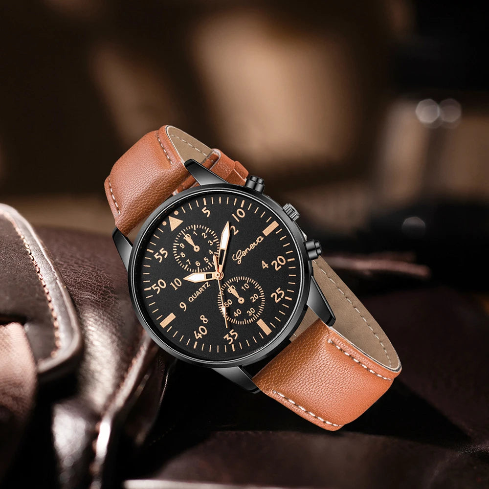 3PCS Men's Fashion Watch Set Business Trend Versatile Retro Classic Round Dial Quartz Watch Set as a Holiday Gift for Him--ANDROMEDA QUINNS | AURELLE'S-ANDROMEDA QUINNS | AURELLE'S