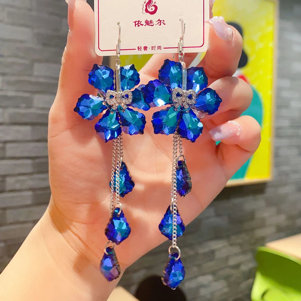 2025 New Colorful Purple Crystal Flower Dangle Drop Earrings for Women Trend Korea Fashion Luxury Wedding Party Banquet Jewelry--ANDROMEDA QUINNS | AURELLE'S-ANDROMEDA QUINNS | AURELLE'S