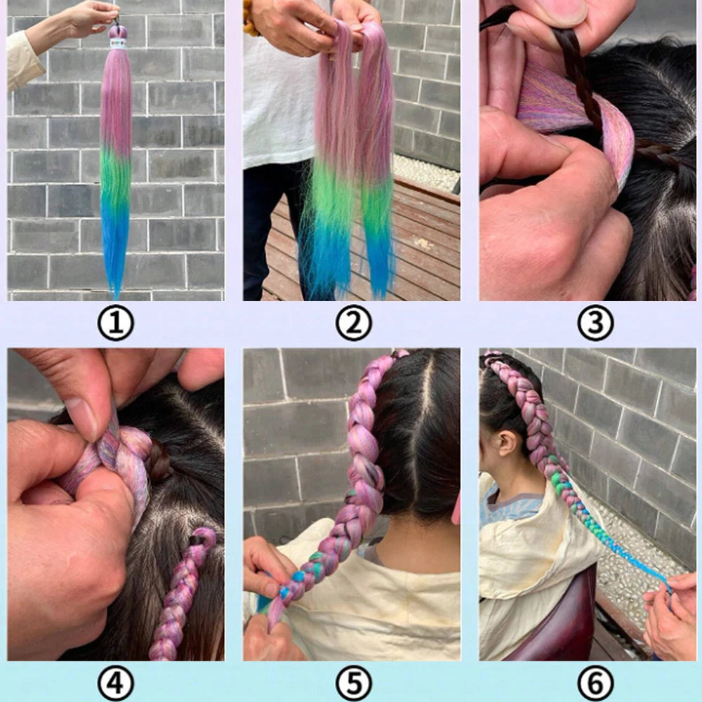 Jumbo Braiding Hair Pre-stretched Purple Hair Extensions for Crochet Braids Synthetic Hair DIY Pink Purple Jumbo Ponytail Braid