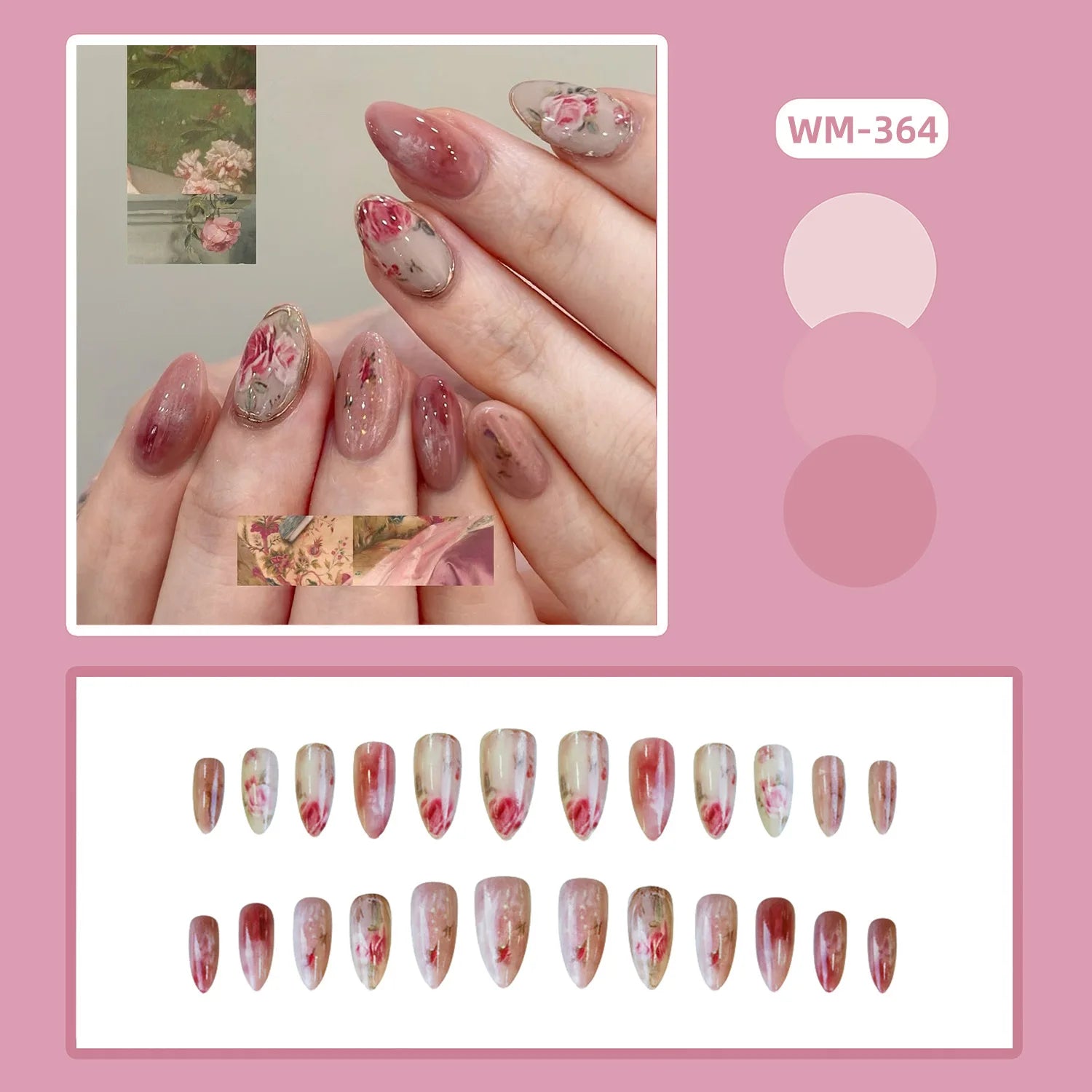 24pcs White Flower Fake Nail Tips Ins Yellow Pink Blush False Nails Wearable Full Cover European Almond Shaped Press on Nails--ANDROMEDA QUINNS | AURELLE'S-ANDROMEDA QUINNS | AURELLE'S