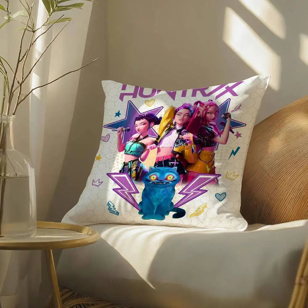 Pop-Cartoon Movie K-Pop Demon Hunters Pillow Case Silky elegant Comfort Sofa Bed  Invisible zipper Beach pillowcase