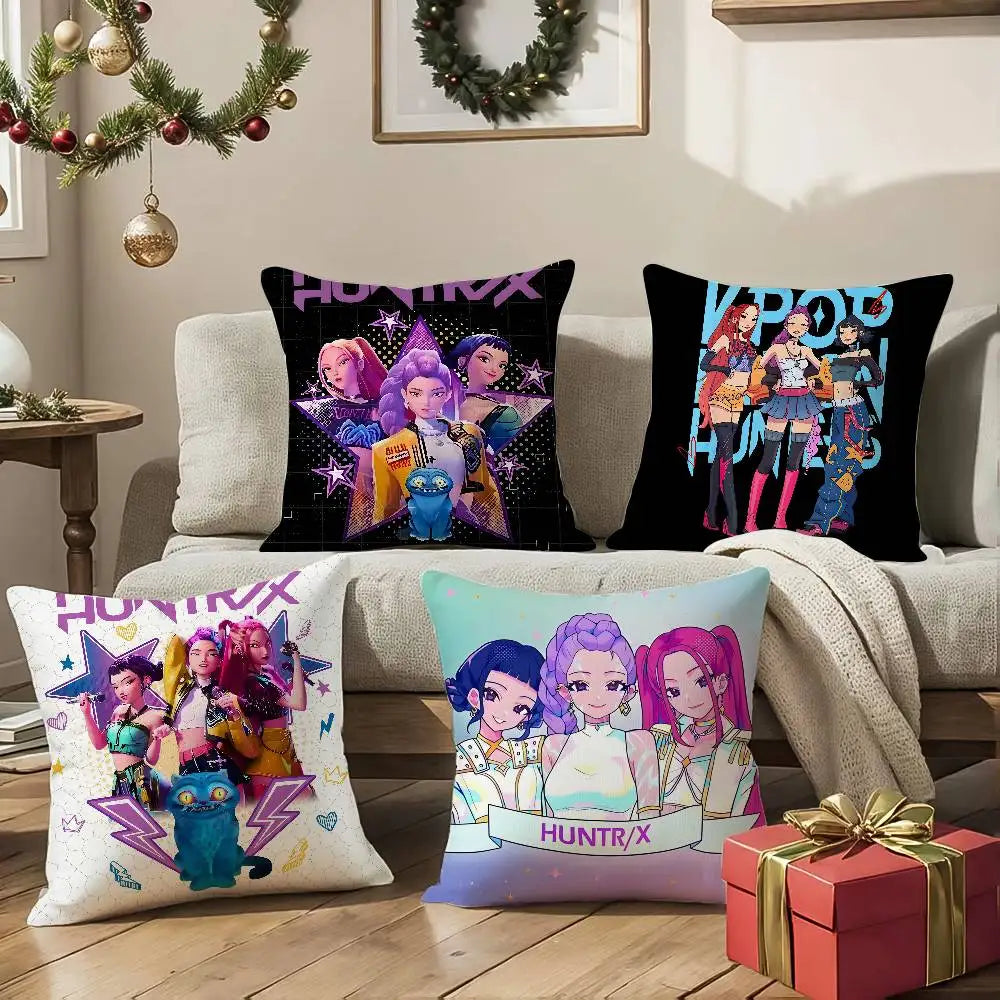Pop-Cartoon Movie K-Pop Demon Hunters Pillow Case Silky elegant Comfort Sofa Bed  Invisible zipper Beach pillowcase