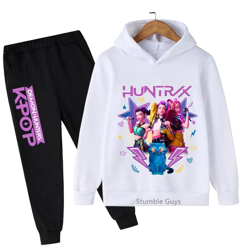 Fashion Casual Kpop Demon Hunters Hoodie Set Boys Girls Kids Autumn Anime Sweatshirts Trucksuit Wear