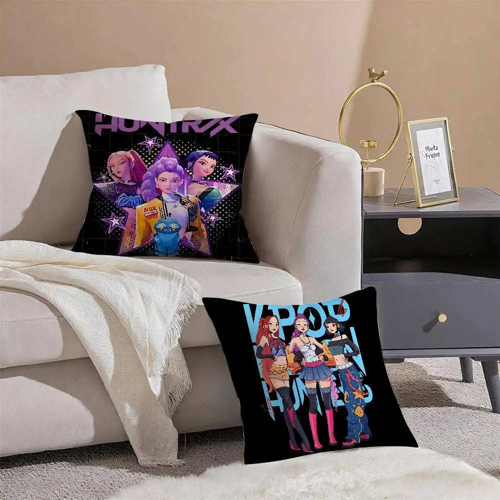 Pop-Cartoon Movie K-Pop Demon Hunters Pillow Case Silky elegant Comfort Sofa Bed  Invisible zipper Beach pillowcase