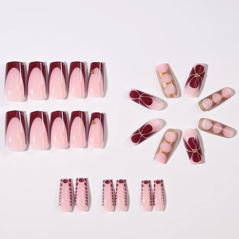 24Pcs Retro Flower Long Coffin French Fake Nails Caviar Bead Floral Gold Hollow Design Press On Nail Tips Y2k Acrylic False Nail--ANDROMEDA QUINNS | AURELLE'S-ANDROMEDA QUINNS | AURELLE'S