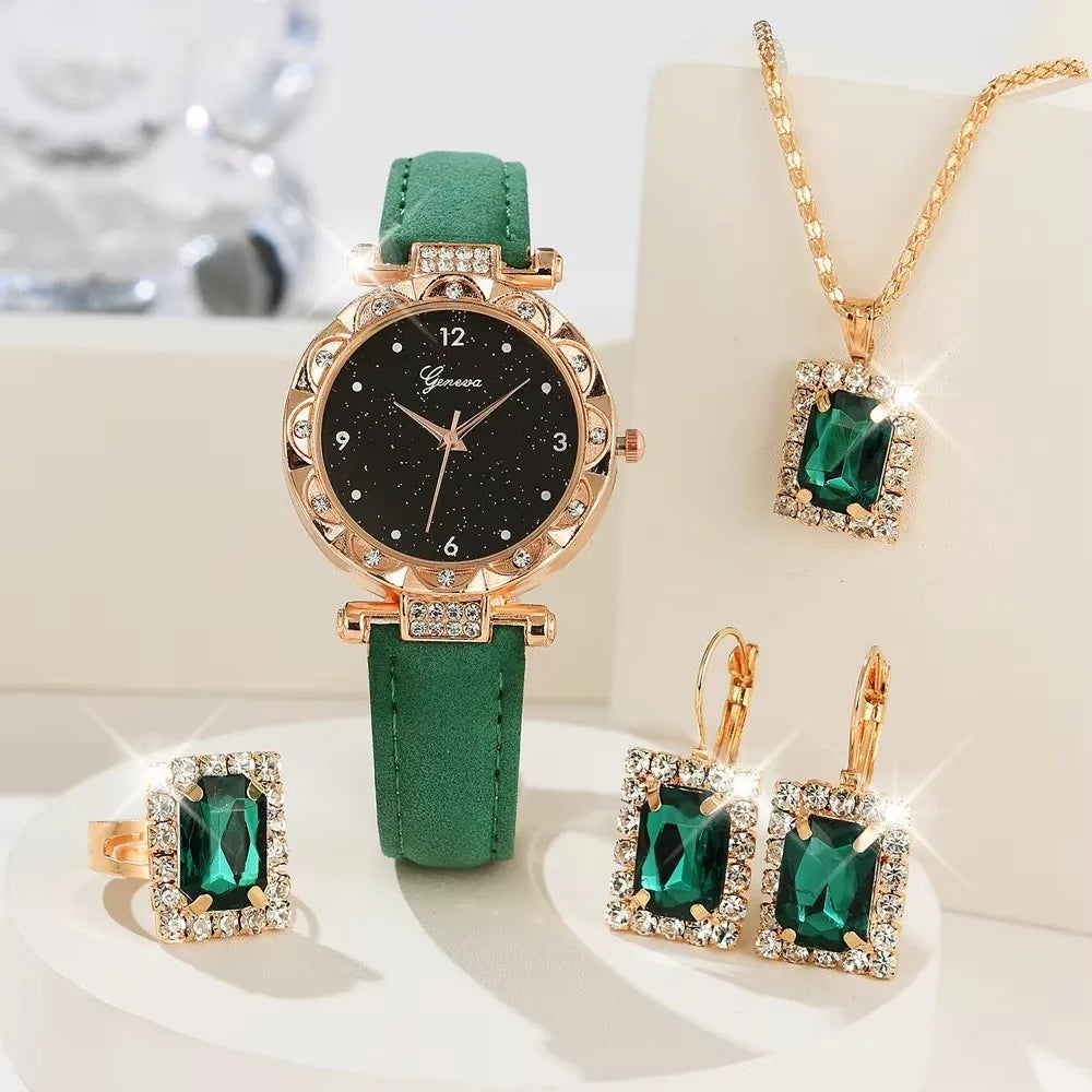Womens Watches 5Pcs Set Luxury Rhinestone Women Fashion Elegant Wristwatch Quartz Watch For Girl WristWatch Bracelet Gift--ANDROMEDA QUINNS | AURELLE'S-ANDROMEDA QUINNS | AURELLE'S