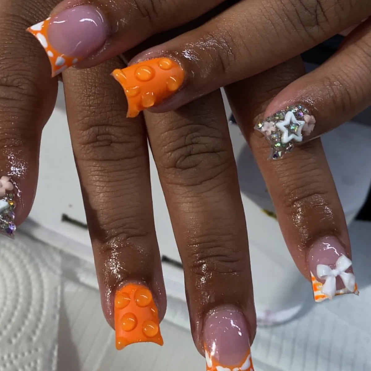 24pcs Nude Pink Sweet Fake Nails Short Duckbill Leopard Print French False Nails With 3D Bowknots Butterfly Cherry Press On Nail--ANDROMEDA QUINNS | AURELLE'S-ANDROMEDA QUINNS | AURELLE'S