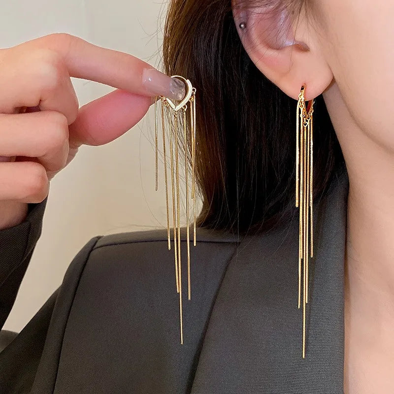 925 Silver Needle Korean Fashion Long Chain Tassel Earrings For Women Metal Earing Jewelry 2025 Trending Women's Drop Earrings--ANDROMEDA QUINNS | AURELLE'S-ANDROMEDA QUINNS | AURELLE'S