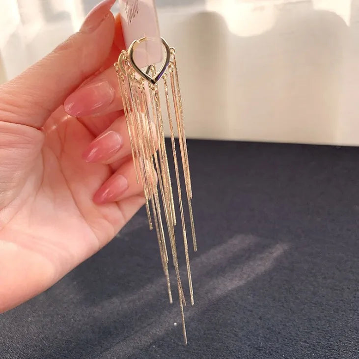 925 Silver Needle Korean Fashion Long Chain Tassel Earrings For Women Metal Earing Jewelry 2025 Trending Women's Drop Earrings--ANDROMEDA QUINNS | AURELLE'S-ANDROMEDA QUINNS | AURELLE'S
