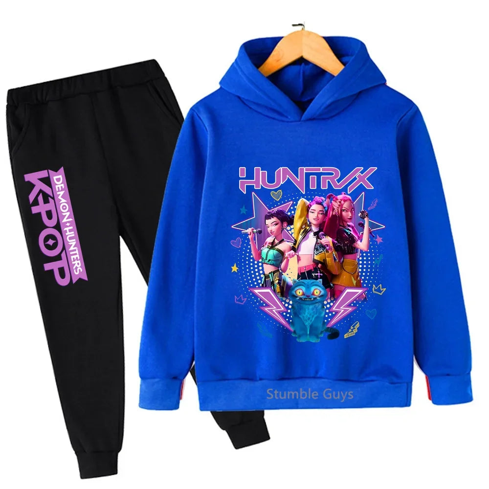Fashion Casual Kpop Demon Hunters Hoodie Set Boys Girls Kids Autumn Anime Sweatshirts Trucksuit Wear
