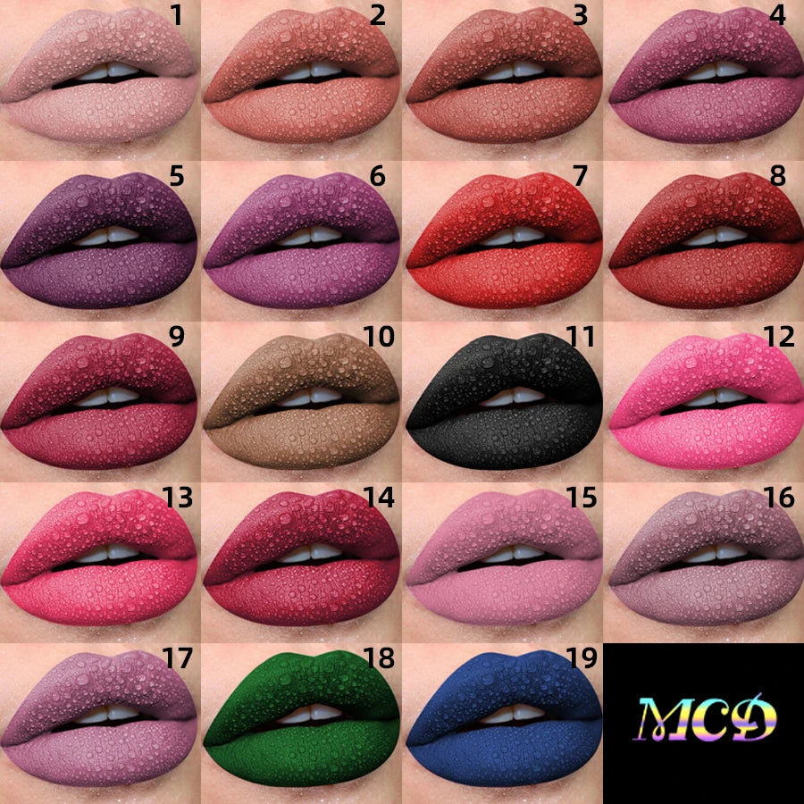 19 colors Matte Velvet Lip Gloss Waterproof Liquid Lipstick Nude Black Lips tint Makeup Lip Glaze Cosmetics Red Lip Stain Beauty--ANDROMEDA QUINNS | AURELLE'S-ANDROMEDA QUINNS | AURELLE'S