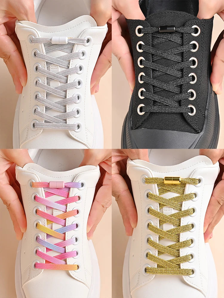 1Pair/2Pairs/4Pairs No Tie Shoe Laces Colorful Buckle Shoelaces Pearl Light Colorful Fashion Without Ties Elastic Laces Sneaker--ANDROMEDA QUINNS | AURELLE'S-ANDROMEDA QUINNS | AURELLE'S