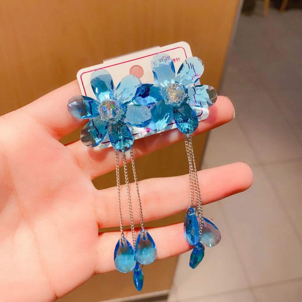 2025 New Colorful Purple Crystal Flower Dangle Drop Earrings for Women Trend Korea Fashion Luxury Wedding Party Banquet Jewelry--ANDROMEDA QUINNS | AURELLE'S-ANDROMEDA QUINNS | AURELLE'S