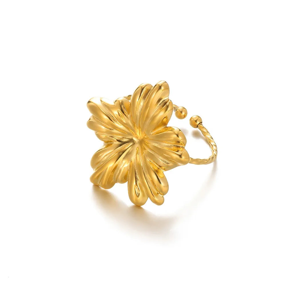 Stainless Steel Exaggerated Big Flower Rings For Women Gold Color Sunflower Finger Ring Female Fashion Aesthetic Jewelry Gift--ANDROMEDA QUINNS | AURELLE'S-ANDROMEDA QUINNS | AURELLE'S
