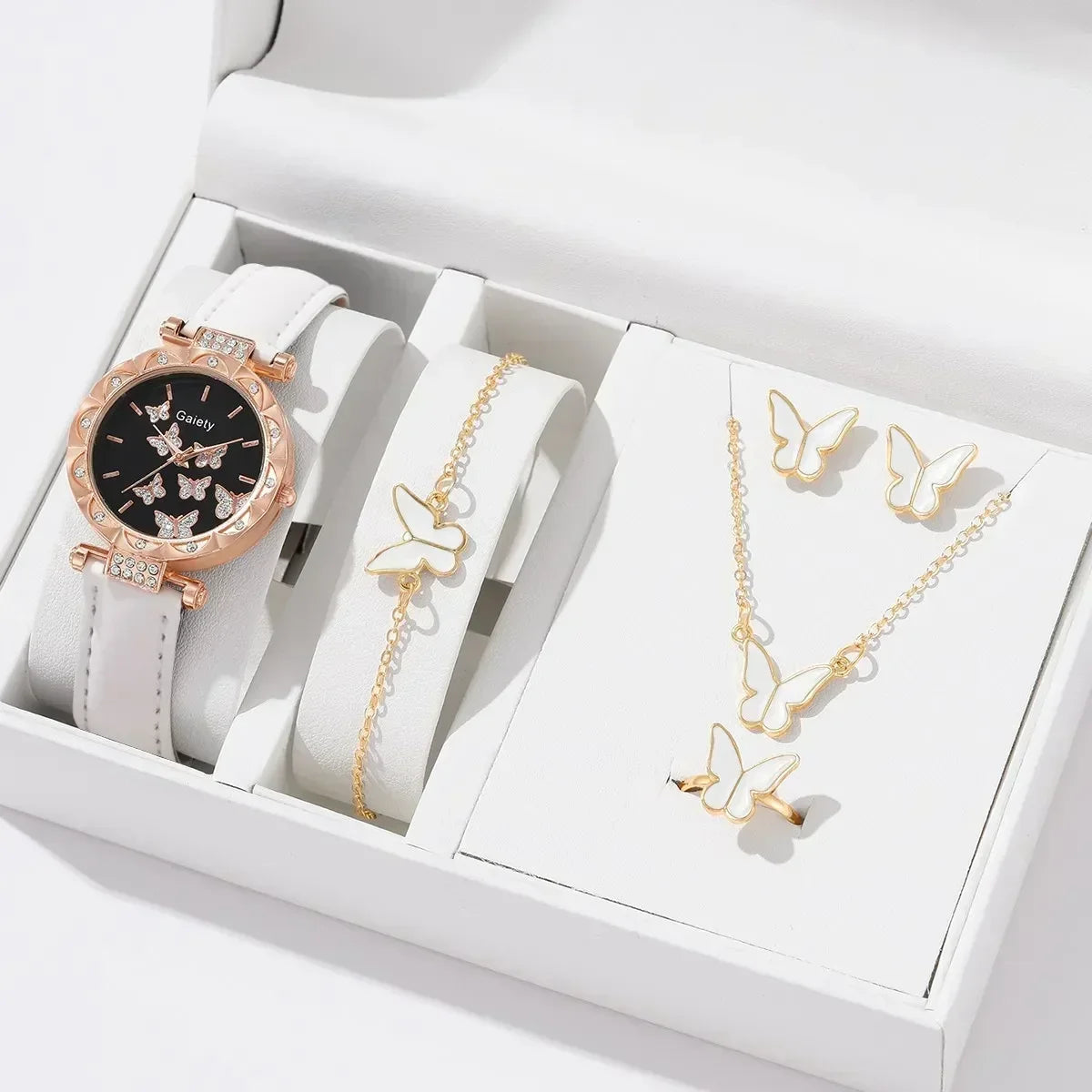 6/1pcs Set Women Watch Ring Necklace Earrings Bracelet Set Watches Butterfly Leather Strap Ladies Quartz WristWatch (No Box)--ANDROMEDA QUINNS | AURELLE'S-ANDROMEDA QUINNS | AURELLE'S