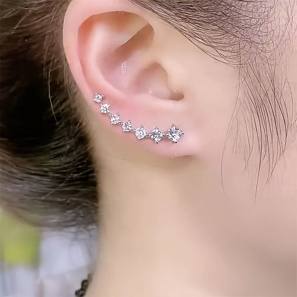 2 Gold Color Black White Gem 6 Rhinestone Ear Clip Earrings Women's Simple Fashion Personality Student Girl Party Business All-m--ANDROMEDA QUINNS | AURELLE'S-ANDROMEDA QUINNS | AURELLE'S