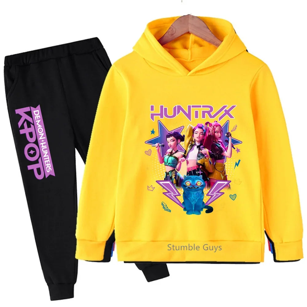 Fashion Casual Kpop Demon Hunters Hoodie Set Boys Girls Kids Autumn Anime Sweatshirts Trucksuit Wear