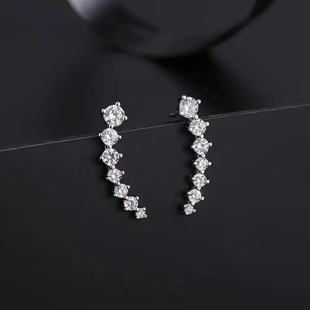 2 Gold Color Black White Gem 6 Rhinestone Ear Clip Earrings Women's Simple Fashion Personality Student Girl Party Business All-m--ANDROMEDA QUINNS | AURELLE'S-ANDROMEDA QUINNS | AURELLE'S