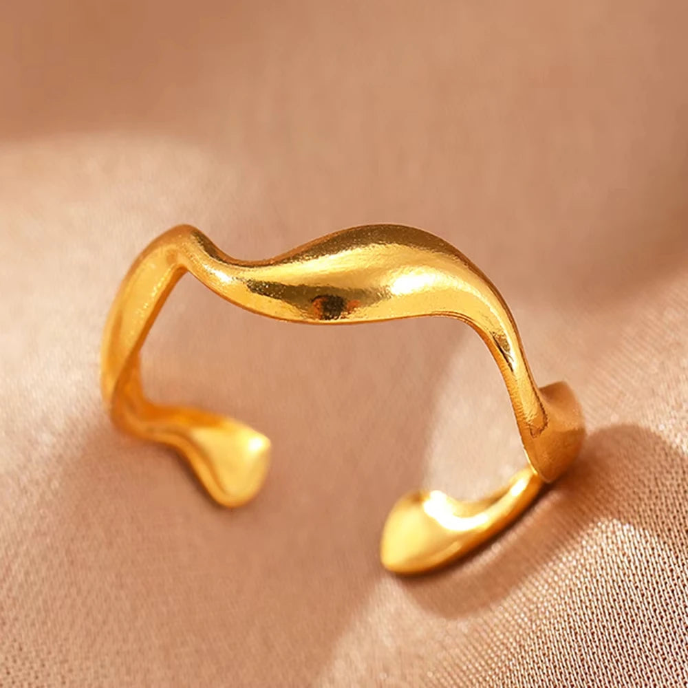 Stainless Steel Zircon Geometric Rings For Women Luxury Evil Eye Gold Color Adjustable Trendy Wedding Aesthetic Jewerly Gift--ANDROMEDA QUINNS | AURELLE'S-ANDROMEDA QUINNS | AURELLE'S