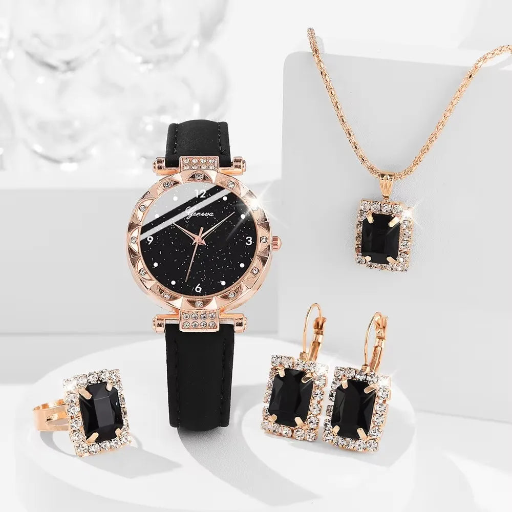 Womens Watches 5Pcs Set Luxury Rhinestone Women Fashion Elegant Wristwatch Quartz Watch For Girl WristWatch Bracelet Gift--ANDROMEDA QUINNS | AURELLE'S-ANDROMEDA QUINNS | AURELLE'S