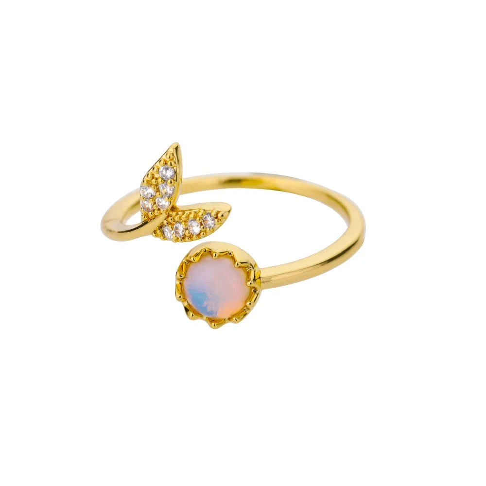 Stainless Steel Lotus Flower Ring for Women Gold Color Vintage Stone Opal Oval Flower Ring Fashion Aesthetic Jewelry Gift--ANDROMEDA QUINNS | AURELLE'S-ANDROMEDA QUINNS | AURELLE'S