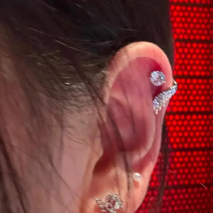 LATS 1pcs Silver Color Wing Ear Bone Nail for Women New Fashion Zircon Earrings Accessories Fashion Jewelry--ANDROMEDA QUINNS | AURELLE'S-ANDROMEDA QUINNS | AURELLE'S