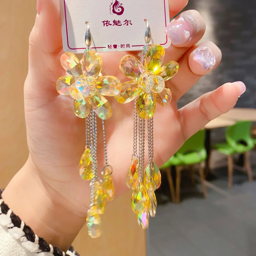 2025 New Colorful Purple Crystal Flower Dangle Drop Earrings for Women Trend Korea Fashion Luxury Wedding Party Banquet Jewelry--ANDROMEDA QUINNS | AURELLE'S-ANDROMEDA QUINNS | AURELLE'S