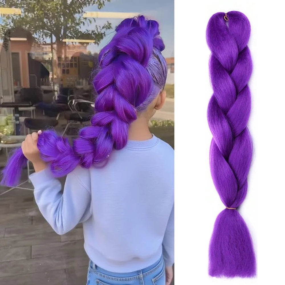 Jumbo Braiding Hair Pre-stretched Purple Hair Extensions for Crochet Braids Synthetic Hair DIY Pink Purple Jumbo Ponytail Braid
