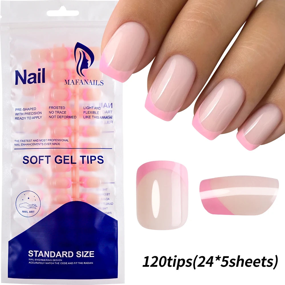 120pcs Pink French Tip Press-On Nails Medium Length Square Shape With Glossy Finish False Nails Full Cover Pre-Shaped Fake Nails--ANDROMEDA QUINNS | AURELLE'S-ANDROMEDA QUINNS | AURELLE'S