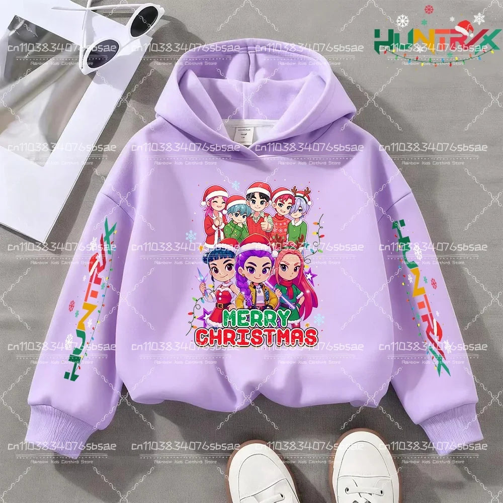 KPop Demon Hunters Hoody Y2K KPop Demon Hunters Christmas Hoodies Girls Boys Rumi Autumn Casual Long Sleeve Children's Clothing
