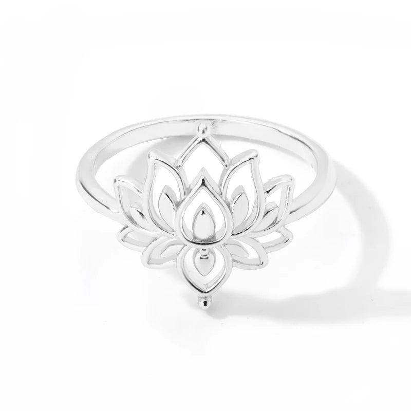 Stainless Steel Lotus Flower Ring for Women Gold Color Vintage Stone Opal Oval Flower Ring Fashion Aesthetic Jewelry Gift--ANDROMEDA QUINNS | AURELLE'S-ANDROMEDA QUINNS | AURELLE'S