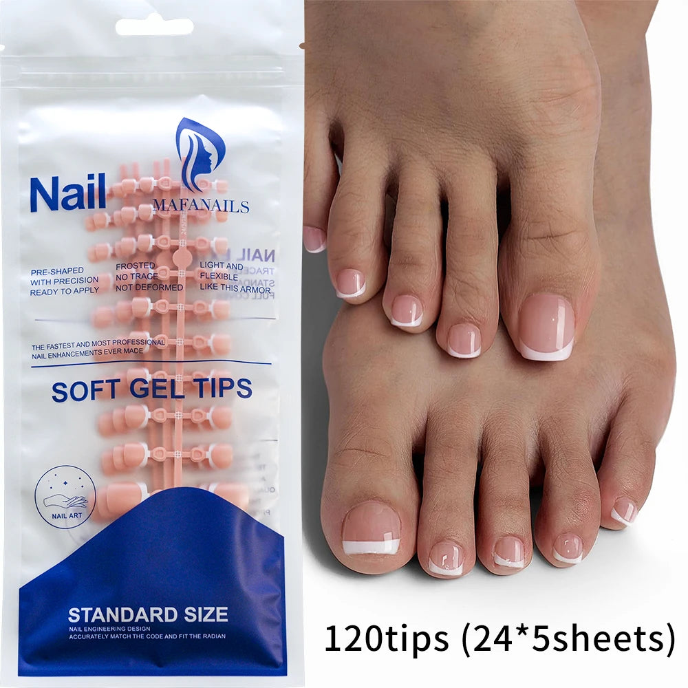 120pcs Short Square False Toe Nail Tips Pink French Soft Gel Press On Toenails White Edge Fake Toe nails Full Cover Toe Nail Tip--ANDROMEDA QUINNS | AURELLE'S-ANDROMEDA QUINNS | AURELLE'S