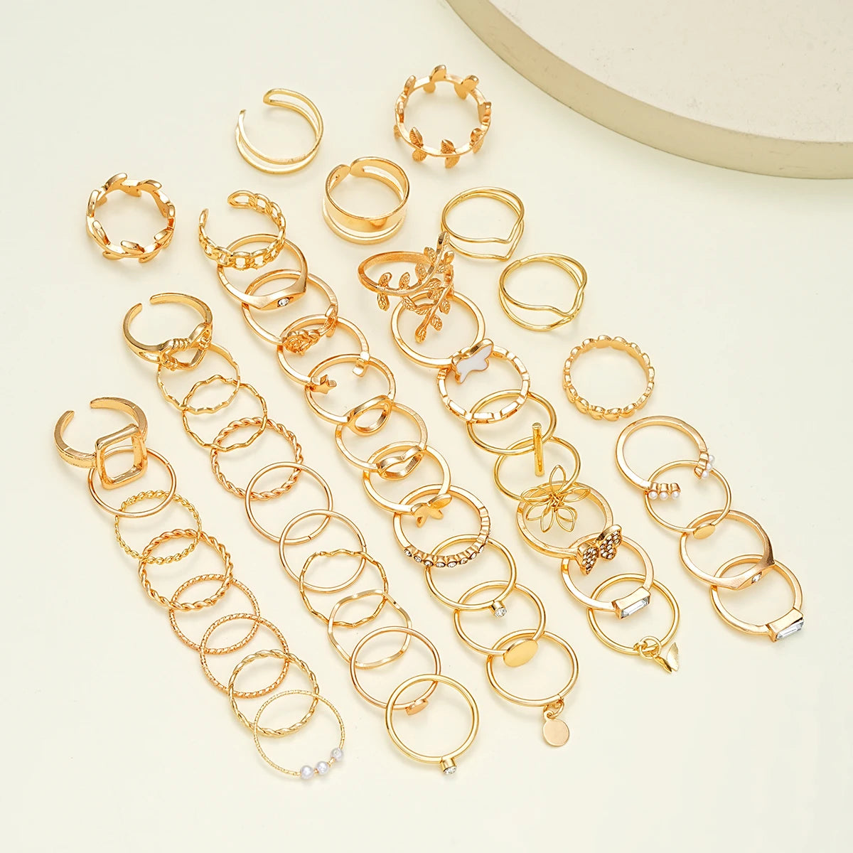 47Pcs/Set Vintage Gold Color Heart Rings Set For Women Men Hollow Butterfly Pearl Crystal Geometric Rings Trendy Finger Jewelry--ANDROMEDA QUINNS | AURELLE'S-ANDROMEDA QUINNS | AURELLE'S