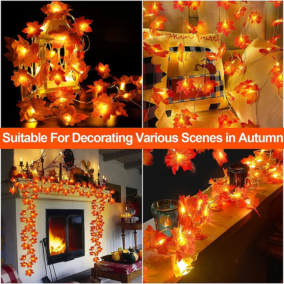 Thanksgiving Decorations Lighted Fall Garland Maple Leaves String Lights for Indoor Holiday Autumn Home Party Halloween Decor--ANDROMEDA QUINNS | AURELLE'S-ANDROMEDA QUINNS | AURELLE'S