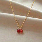 New Wine Red Cherry Gold Color Pendant Necklace For Women Personality Fashion Necklace Wedding Jewelry Birthday Gifts--ANDROMEDA QUINNS | AURELLE'S-ANDROMEDA QUINNS | AURELLE'S
