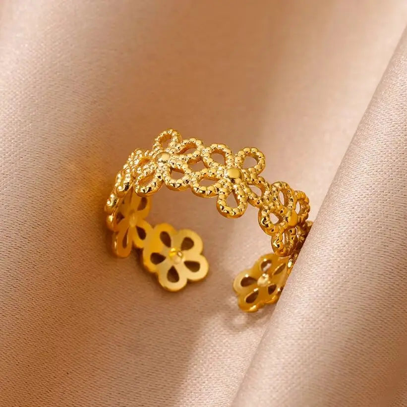 Stainless Steel Exaggerated Big Flower Rings For Women Gold Color Sunflower Finger Ring Female Fashion Aesthetic Jewelry Gift--ANDROMEDA QUINNS | AURELLE'S-ANDROMEDA QUINNS | AURELLE'S