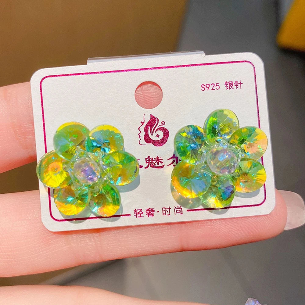 2025 New Colorful Purple Crystal Flower Dangle Drop Earrings for Women Trend Korea Fashion Luxury Wedding Party Banquet Jewelry--ANDROMEDA QUINNS | AURELLE'S-ANDROMEDA QUINNS | AURELLE'S