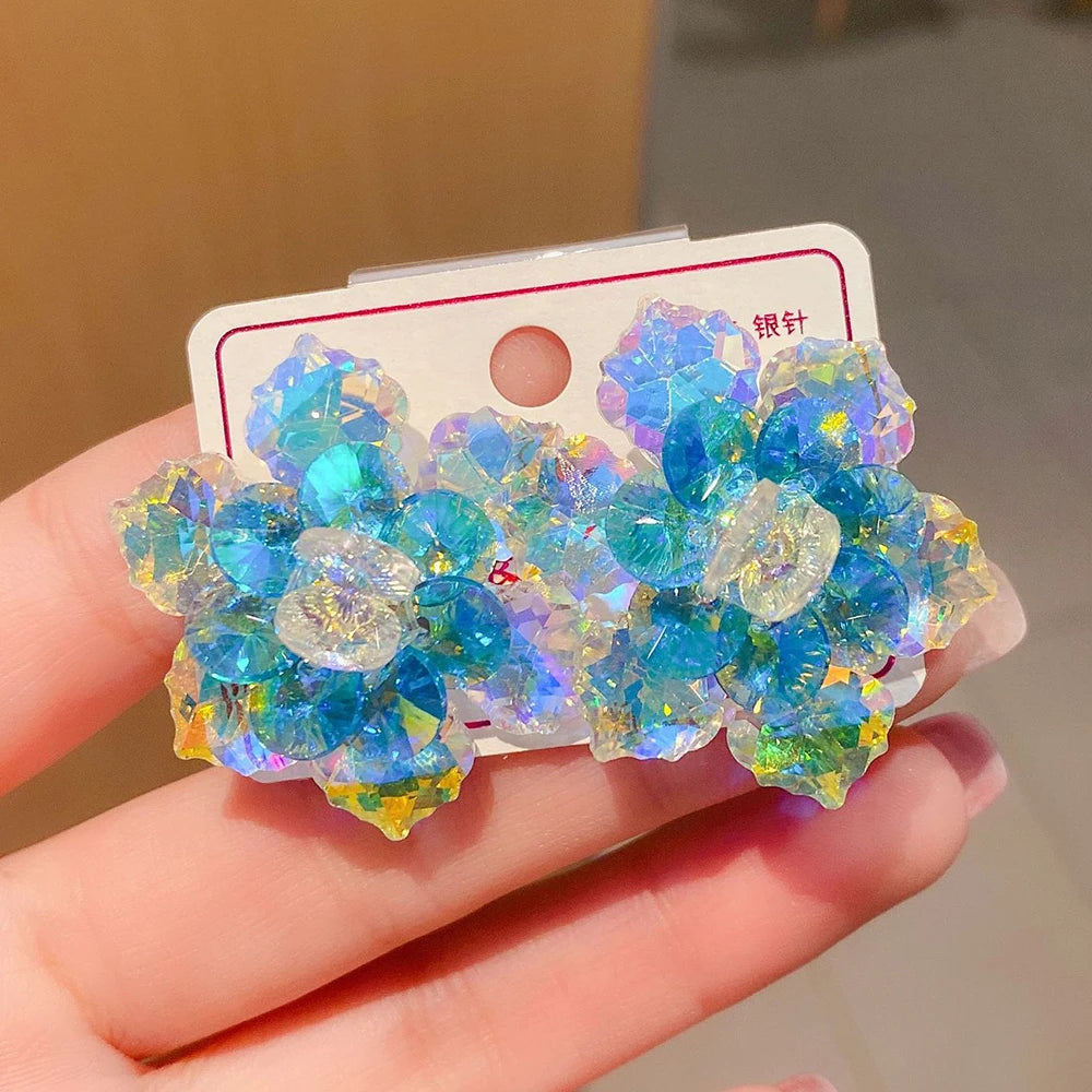 2025 New Colorful Purple Crystal Flower Dangle Drop Earrings for Women Trend Korea Fashion Luxury Wedding Party Banquet Jewelry--ANDROMEDA QUINNS | AURELLE'S-ANDROMEDA QUINNS | AURELLE'S