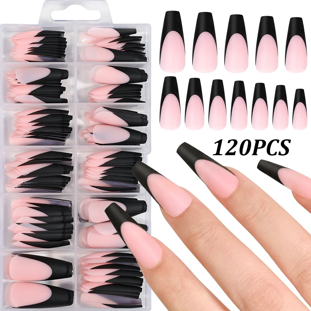 120Pcs/box Matte Pink French Press On Nails Acrylic Long Square Fake Nails Tips Full Cover Women Extension Wearable False Nails---ANDROMEDA QUINNS | AURELLE'S-ANDROMEDA QUINNS | AURELLE'S