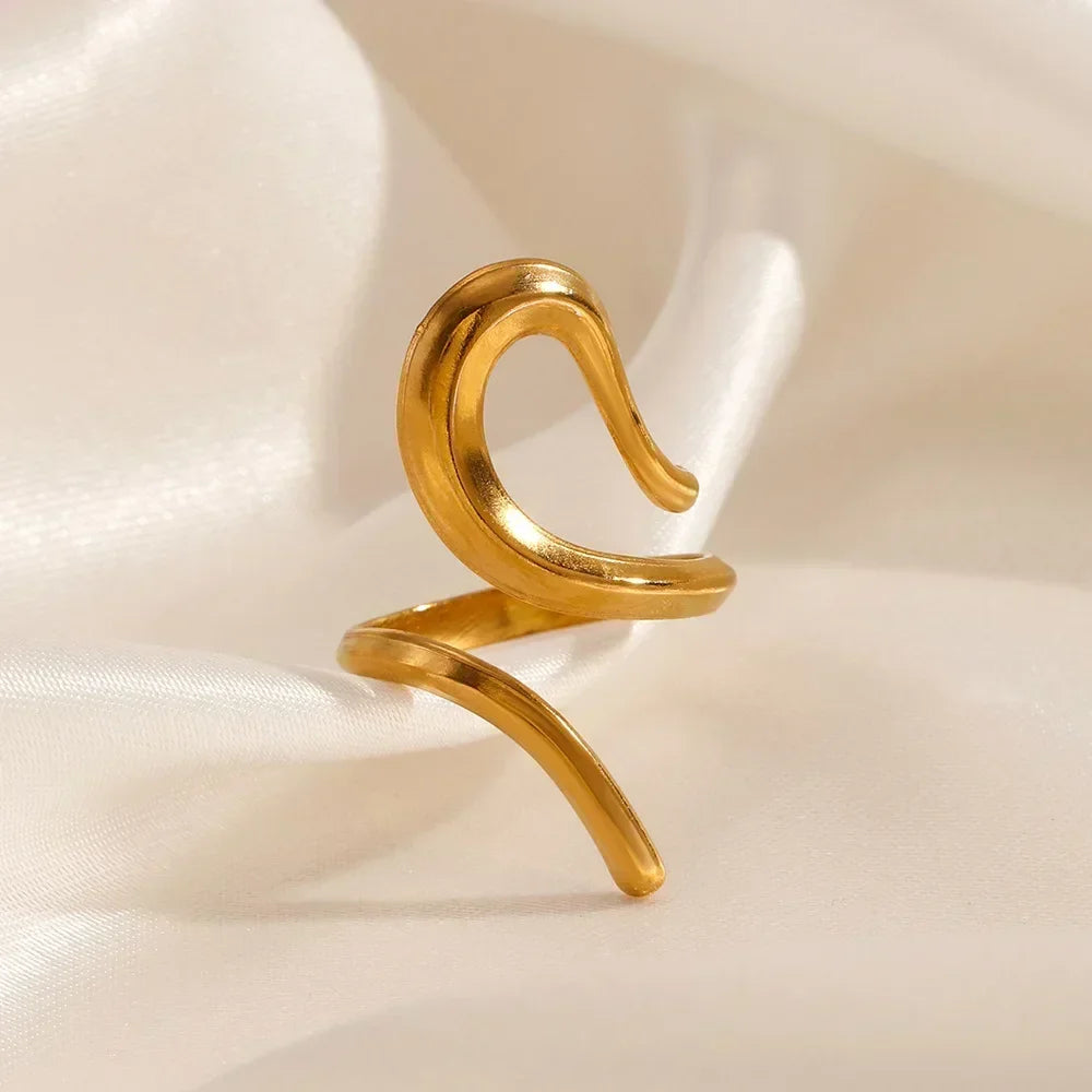Stainless Steel Irregular Wave Rings for Women Men Creative Gold Color Adjustable Opening Ring Female Statement Jewelry Gifts--ANDROMEDA QUINNS | AURELLE'S-ANDROMEDA QUINNS | AURELLE'S