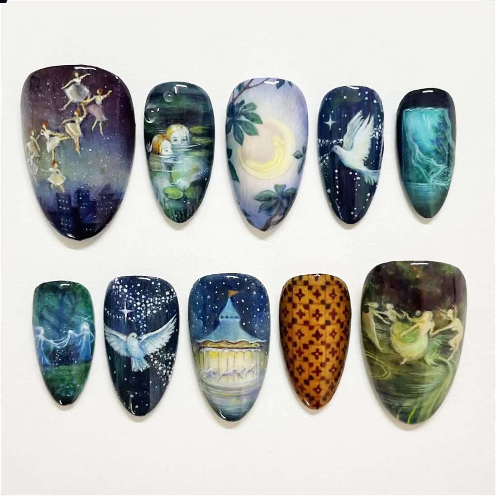 24pcs White Flower Fake Nail Tips Ins Yellow Pink Blush False Nails Wearable Full Cover European Almond Shaped Press on Nails--ANDROMEDA QUINNS | AURELLE'S-ANDROMEDA QUINNS | AURELLE'S