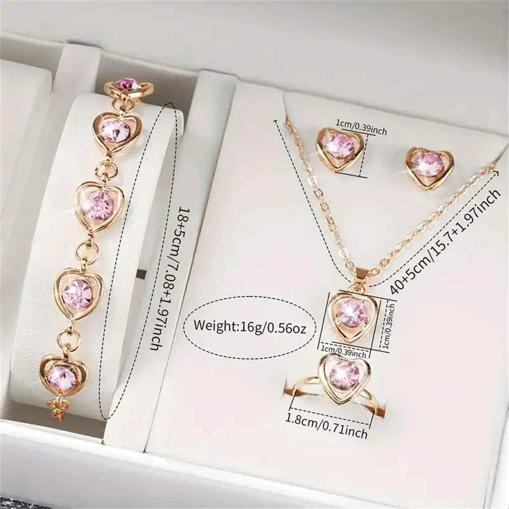 6PCS/Set Fashion Women's Quartz Watch Leather Band Analog Wrist Watches Heart Rhinestone Jewelry Set(Without Box)--ANDROMEDA QUINNS | AURELLE'S-ANDROMEDA QUINNS | AURELLE'S