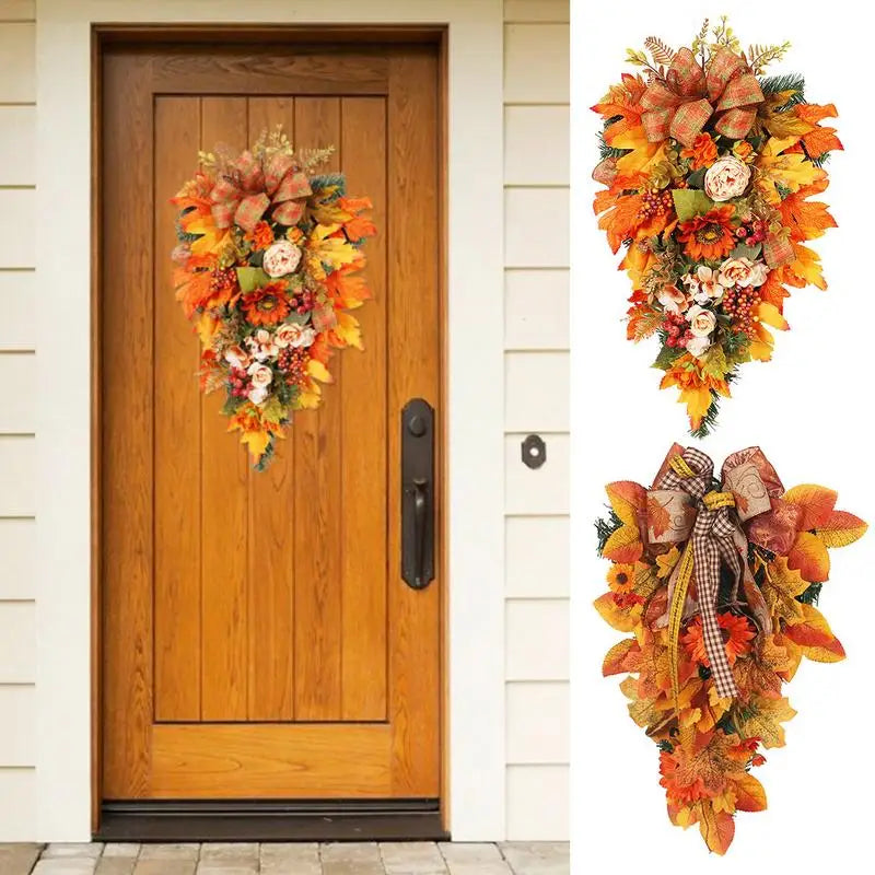 Thanksgiving Front Door Decorations Fall Wreath Door Wreath With Pumpkins/Berries/Maple Leaves Harvest Wreath For Autumn Party--ANDROMEDA QUINNS | AURELLE'S-ANDROMEDA QUINNS | AURELLE'S