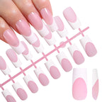 120pcs Pink French Tip Press-On Nails Medium Length Square Shape With Glossy Finish False Nails Full Cover Pre-Shaped Fake Nails--ANDROMEDA QUINNS | AURELLE'S-ANDROMEDA QUINNS | AURELLE'S